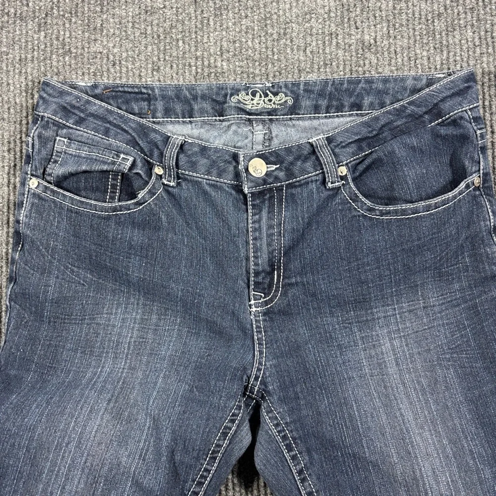 DO Denim Bootcut Jeans Womens 14 Dark Blue Thick Stitch Flap Pocket Y2K Style - Picture 8 of 15